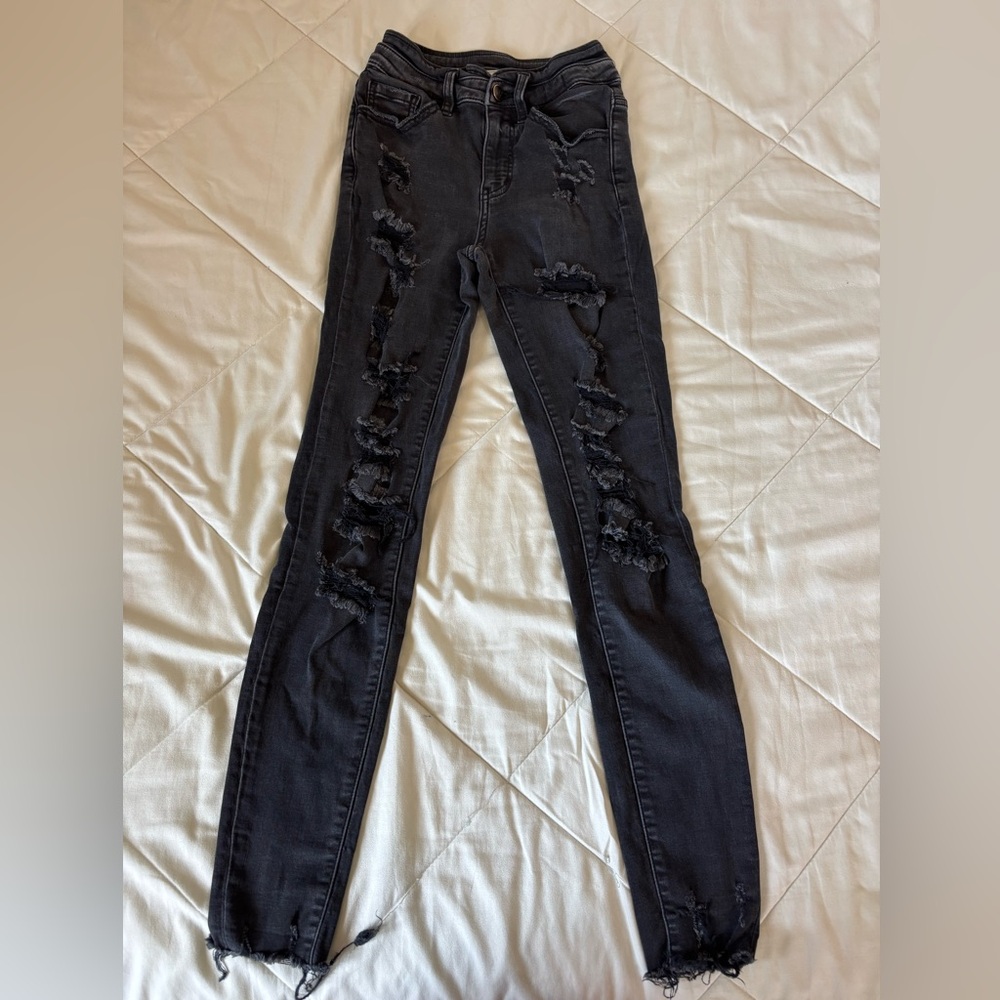 KanCan Charcoal Distressed Skinny Jeans